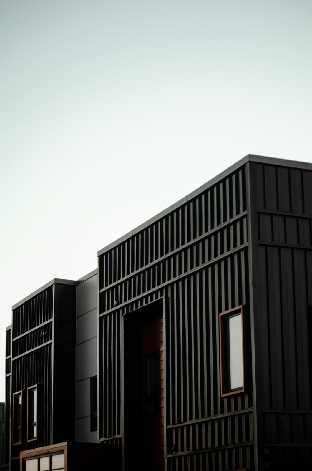Black metal-clad modular facade