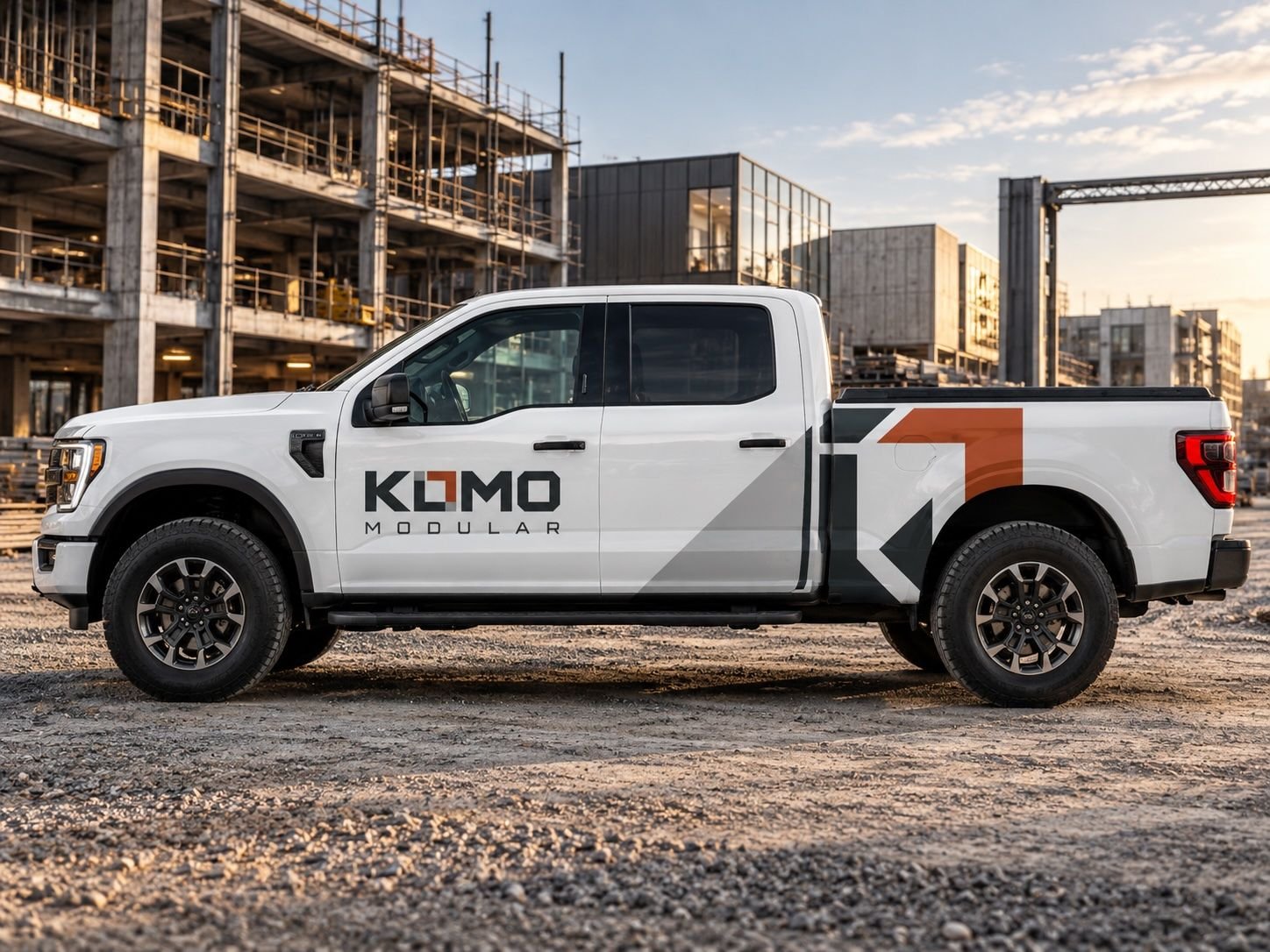 Komo Modular pickup truck at a construction site